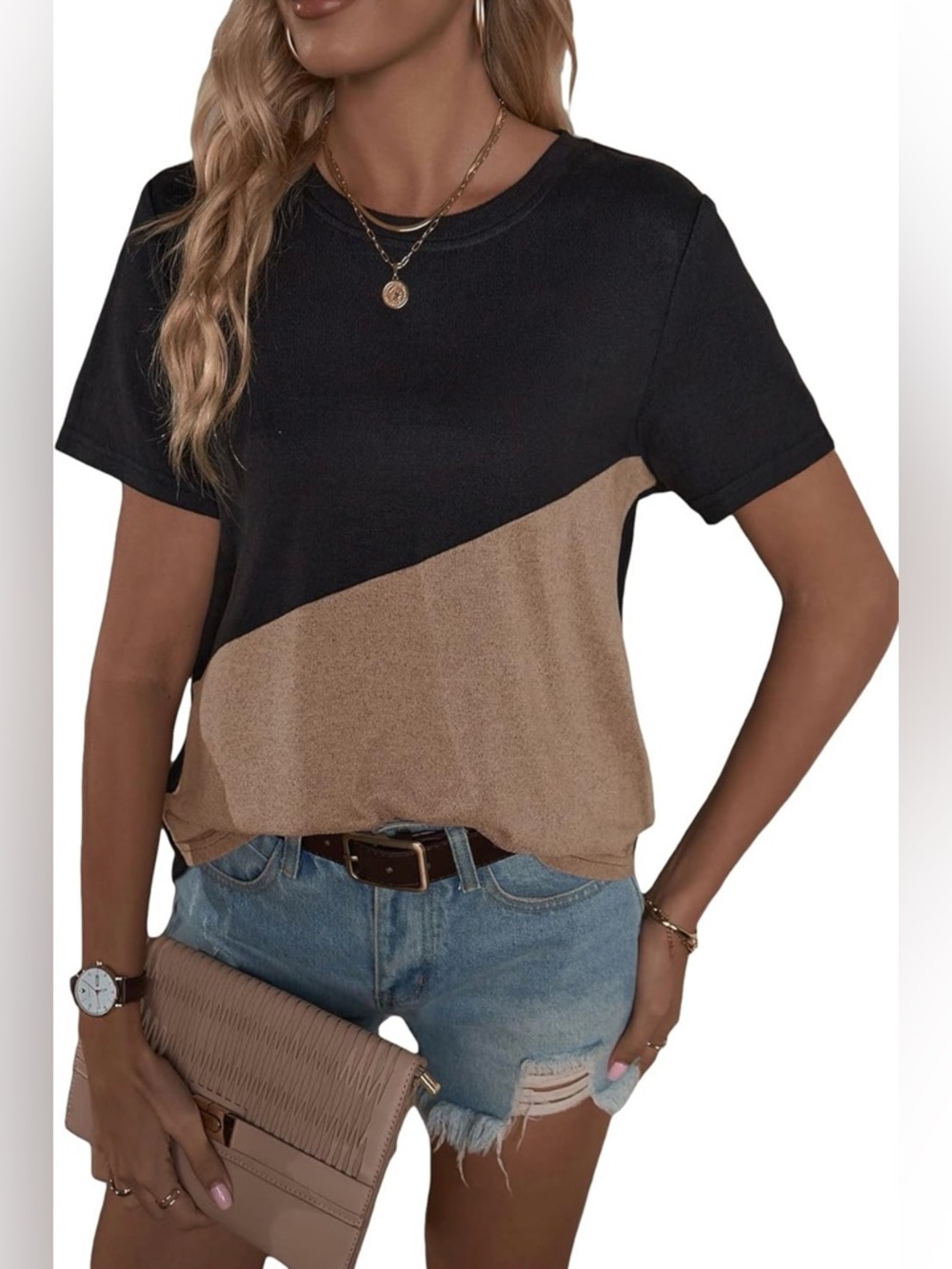 Soly Hux. Colorblock Short Sleeve Tshirt. Black & Tan. Size Large.